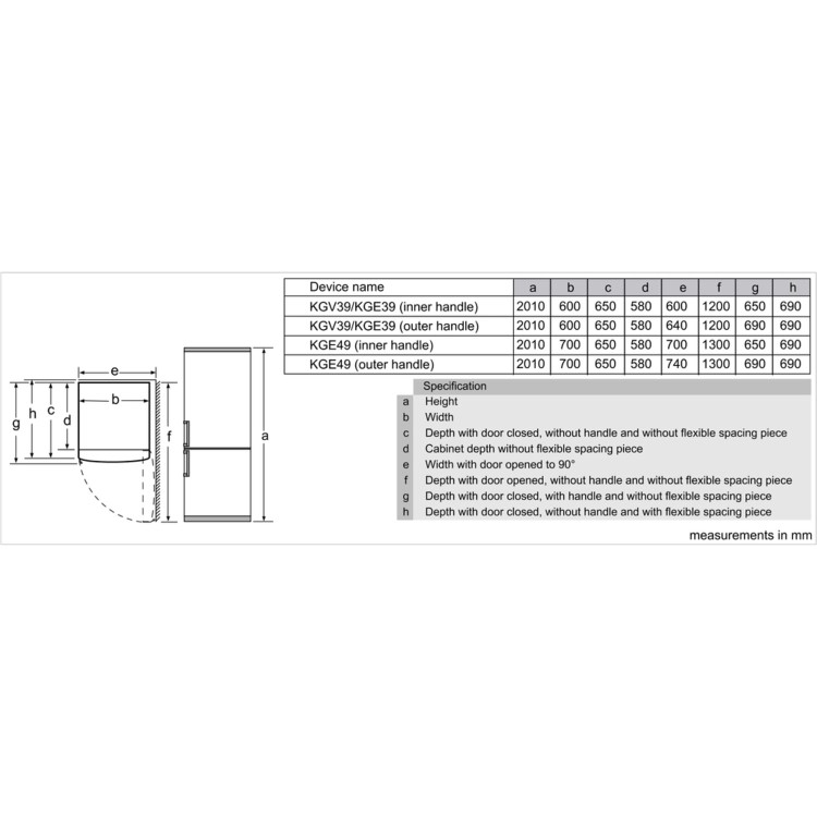 Bosch Serie 4 KGE49VW4AG 201x70cm 412L Freestanding Fridge Freezer - White