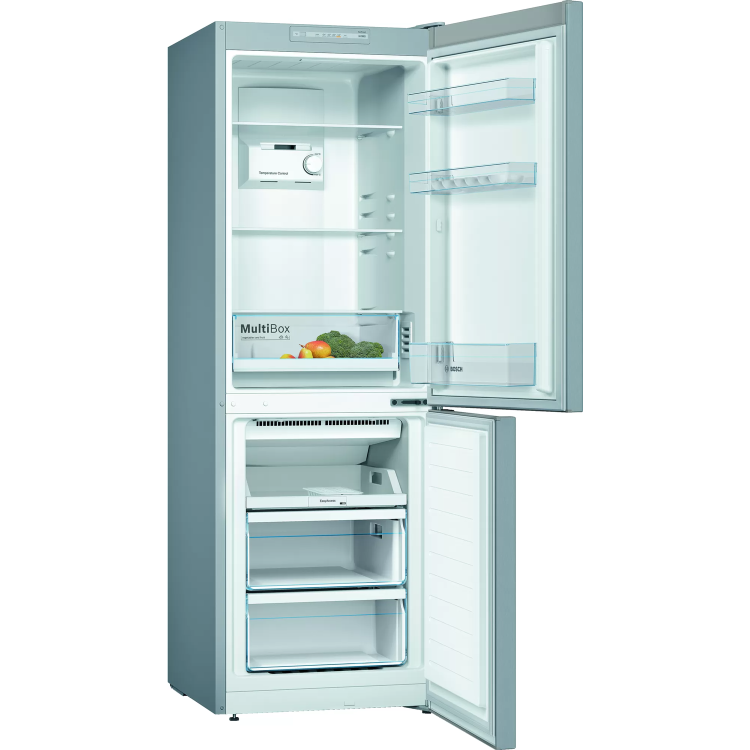 Refurbished Bosch Serie 2 KGN33NLEAG Freestanding Frost Free Fridge Freezer With Easy-access Freezer Shelf Stainless Steel