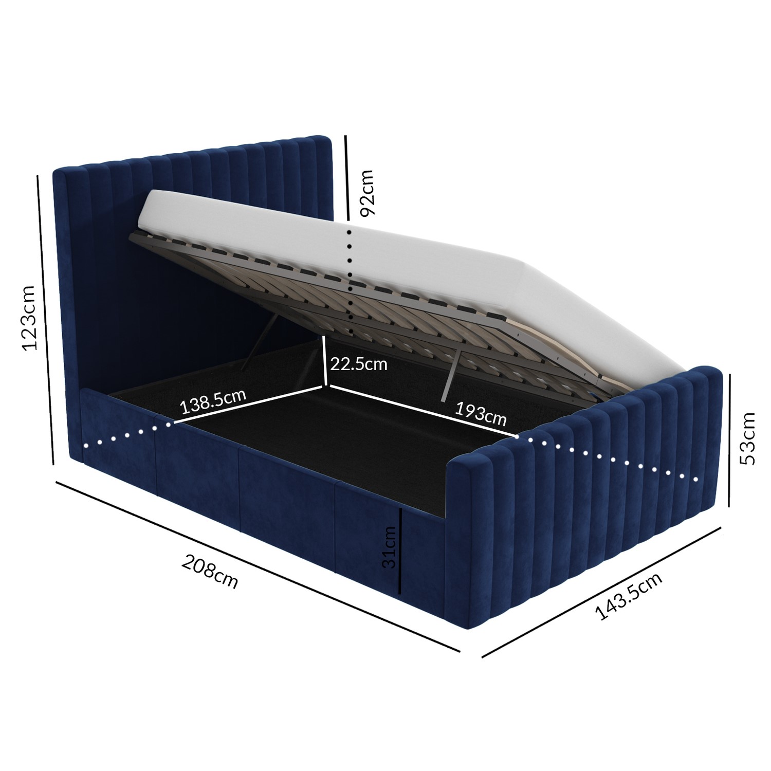 Side Opening Navy Blue Velvet Double Ottoman Bed Khloe BuyItDirect.ie