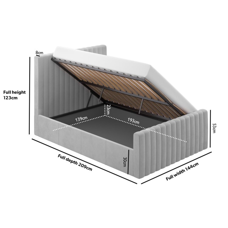 Grey Velvet Double Side-Lift Ottoman Bed - Khloe