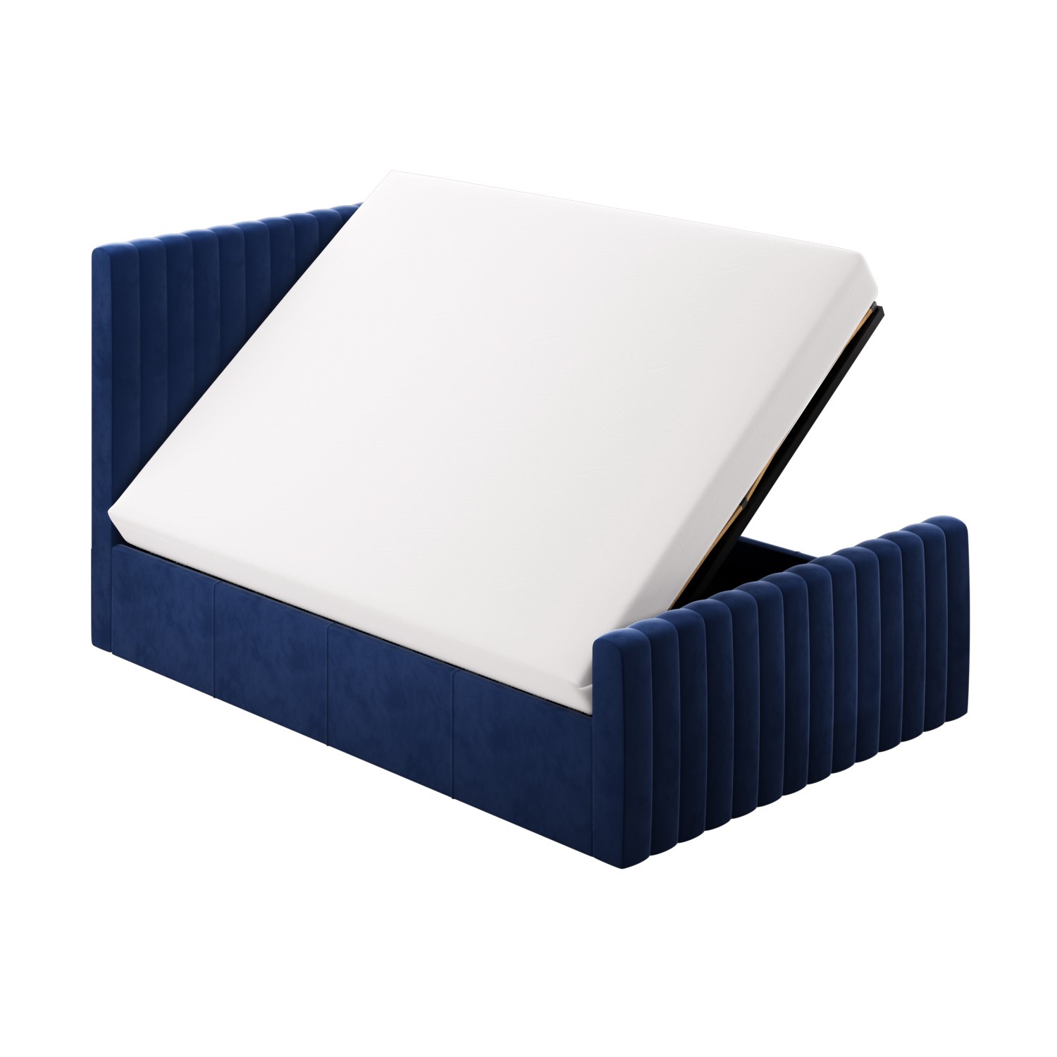 Side Opening Navy Blue Velvet King Size Ottoman Bed Khloe