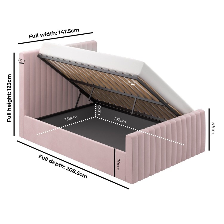 Pink Velvet Double Side-Lift Ottoman Bed - Khloe