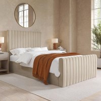 Beige Velvet Small Double Side-Lift Ottoman Bed - Khloe