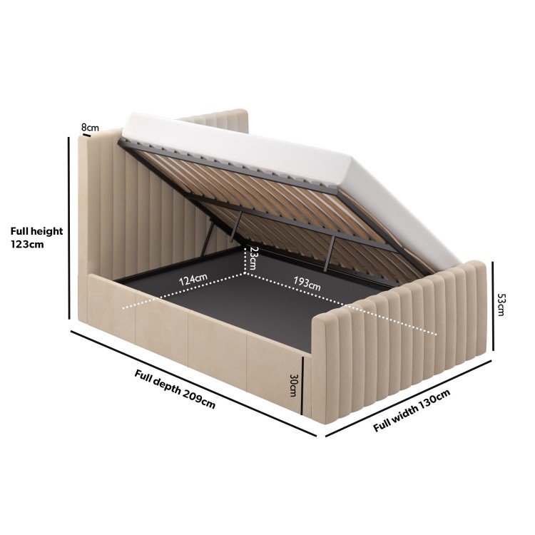 Beige Velvet Small Double Side-Lift Ottoman Bed - Khloe