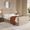 Side Opening Beige Velvet Double Ottoman Bed - Khloe