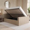 Side Opening Beige Velvet Double Ottoman Bed - Khloe