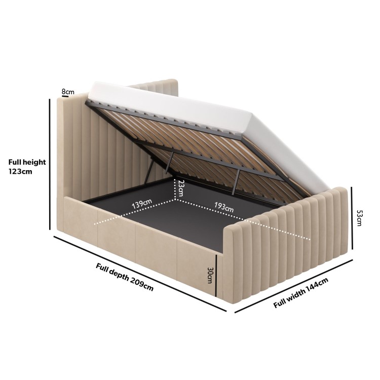 Beige Velvet Double Side-Lift Ottoman Bed - Khloe