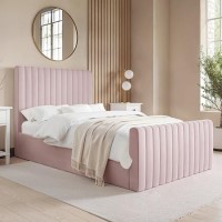 Pink Velvet Small Double Side-Lift Ottoman Bed - Khloe Pink Velvet Small Double Side-Lift Ottoman Bed - Khloe