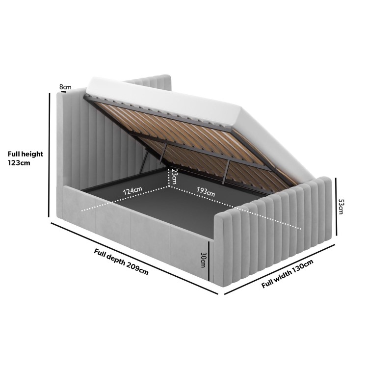 Grey Velvet Small Double Side-Lift Ottoman Bed - Khloe