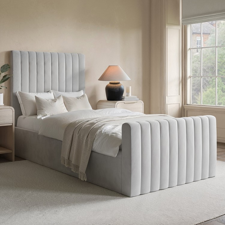 Grey Velvet Single Side-Lift Ottoman Bed - Khloe