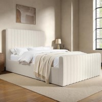 Cream Fabric Double Side-Lift Ottoman Bed - Khloe