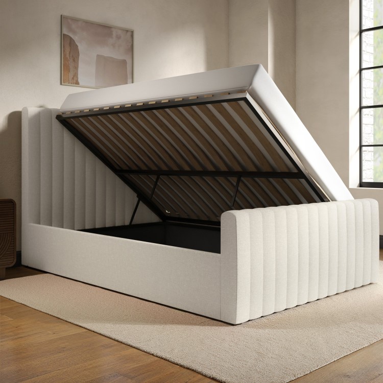 Cream Fabric Double Side-Lift Ottoman Bed - Khloe