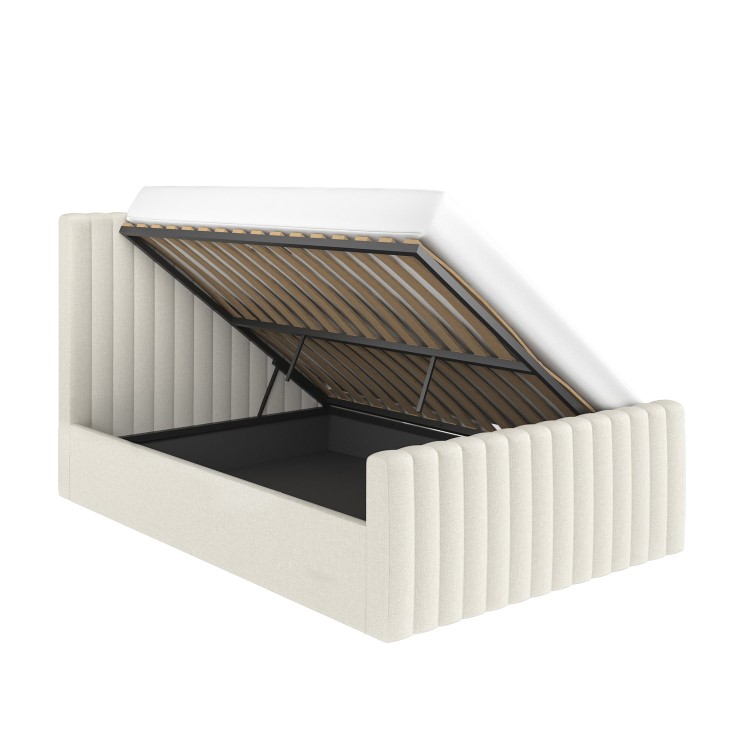 Cream Fabric Double Side-Lift Ottoman Bed - Khloe