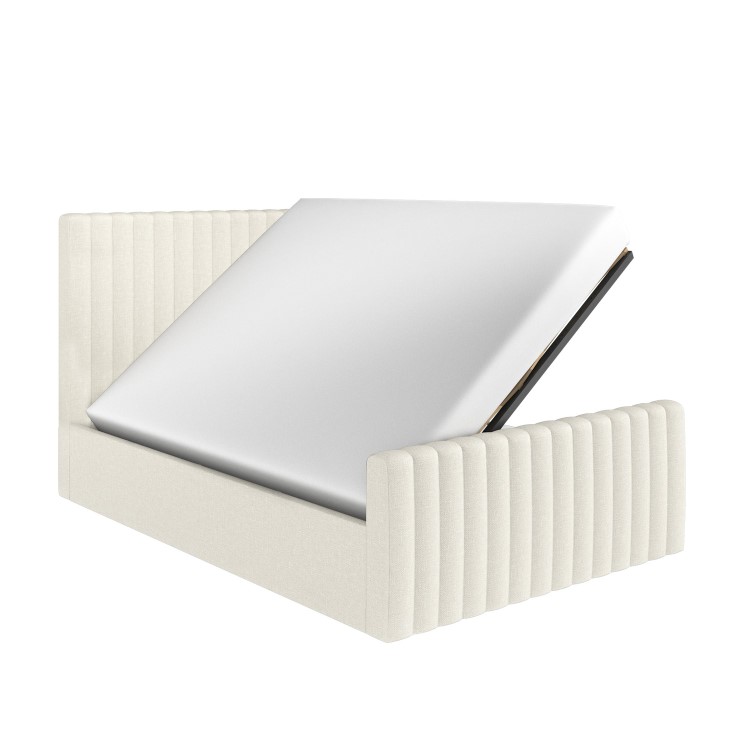 Cream Fabric Double Side-Lift Ottoman Bed - Khloe