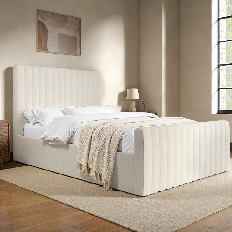Cream Fabric Double Side-Lift Ottoman Bed - Khloe