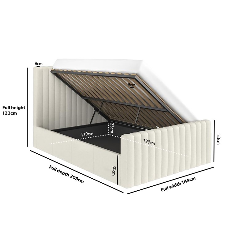 Cream Fabric Double Side-Lift Ottoman Bed - Khloe