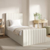 Cream Fabric Single Side-Lift Ottoman Bed - Khloe