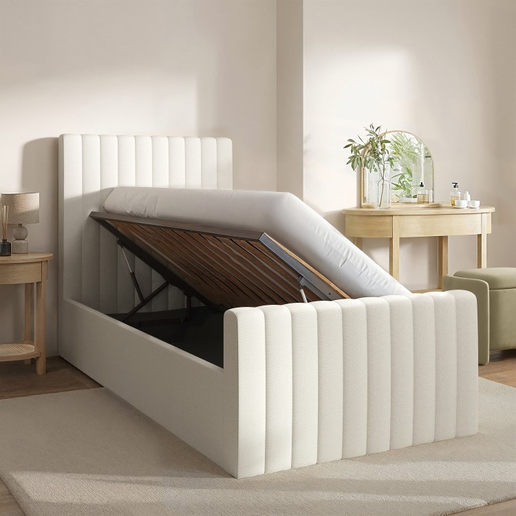 Cream Fabric Single Side-Lift Ottoman Bed - Khloe