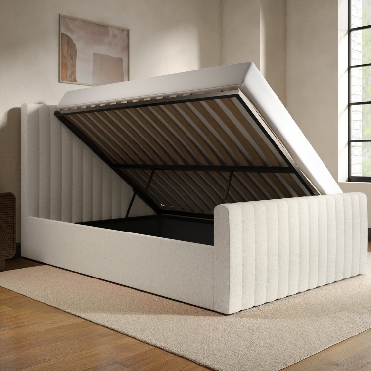 Cream Fabric Small Double Side-Lift Ottoman Bed - Khloe