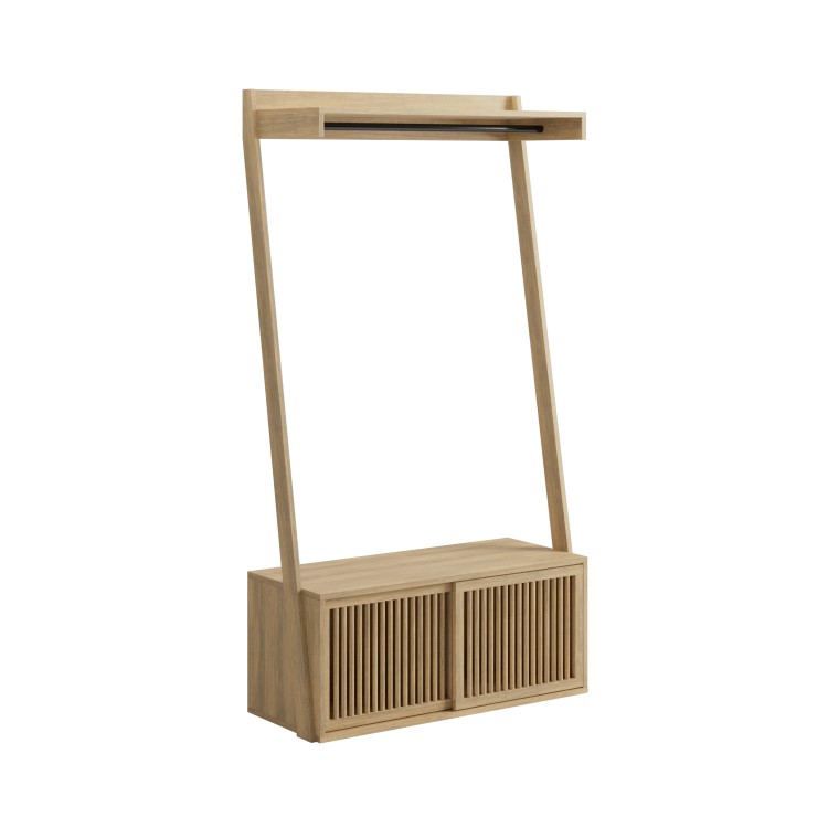 Solid Oak Open Wardrobe with Shelves - Kiyomi