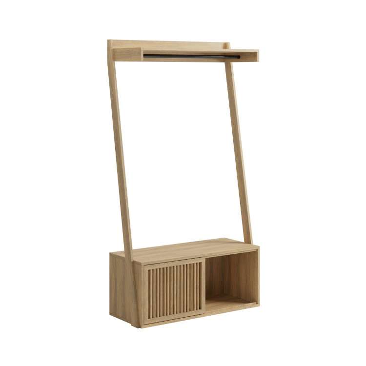 Solid Oak Open Wardrobe with Shelves - Kiyomi