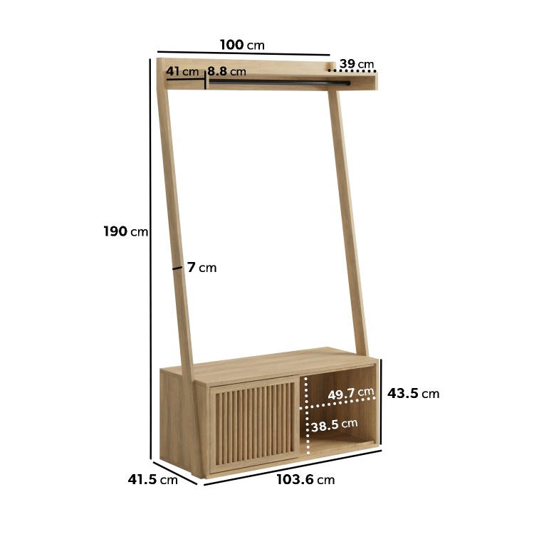 Solid Oak Open Wardrobe with Shelves - Kiyomi