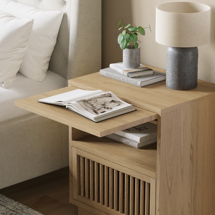 Oak Bedside Table with Drawer and Shelf - Kiyomi
