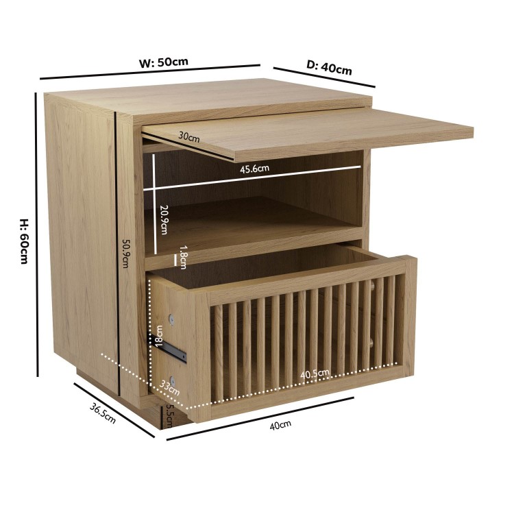 Oak Bedside Table with Drawer and Shelf - Kiyomi