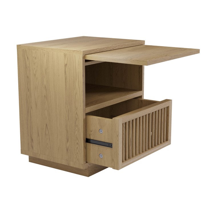 Oak Bedside Table with Drawer and Pull-Out Shelf - Kiyomi