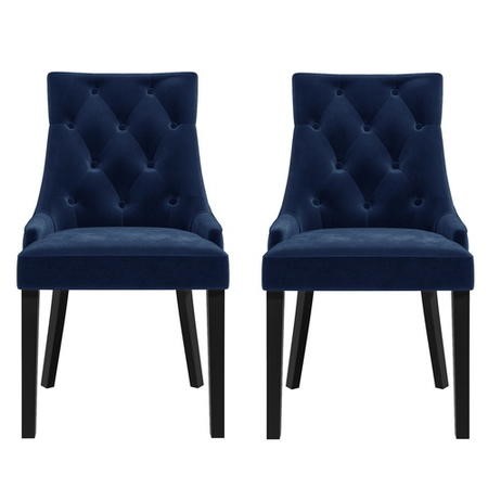 Set Of 2 Navy Velvet Dining Chairs, Blue Velvet Chairs With Black Legs