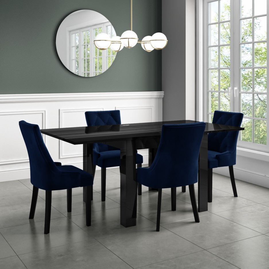 Kaylee Navy Blue Velvet Dining Chairs with Black Legs
