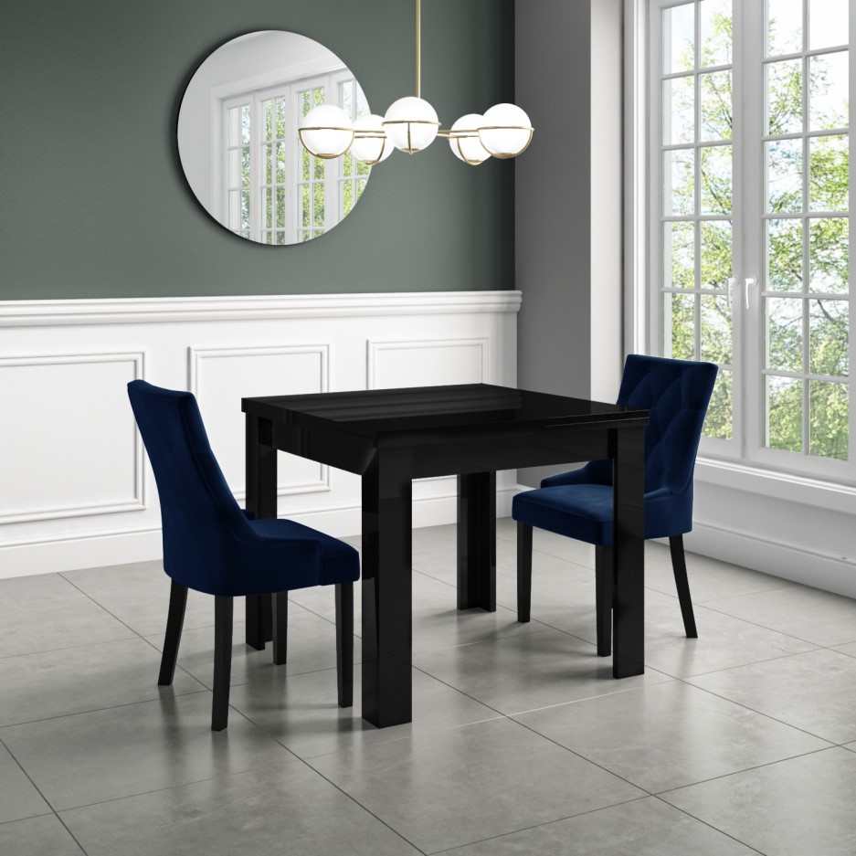 Kaylee Navy Blue Velvet Dining Chairs with Black Legs Set of 2