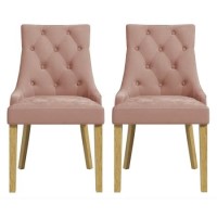 Kaylee Pink Velvet Dining Chairs with Oak Legs- Set of 2
