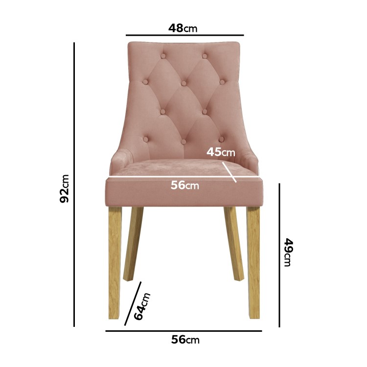 Kaylee Pink Velvet Dining Chairs with Oak Legs- Set of 2