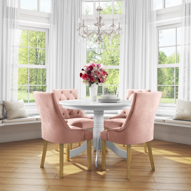 Kaylee Pink Velvet Dining Chairs with Oak Legs- Set of 2
