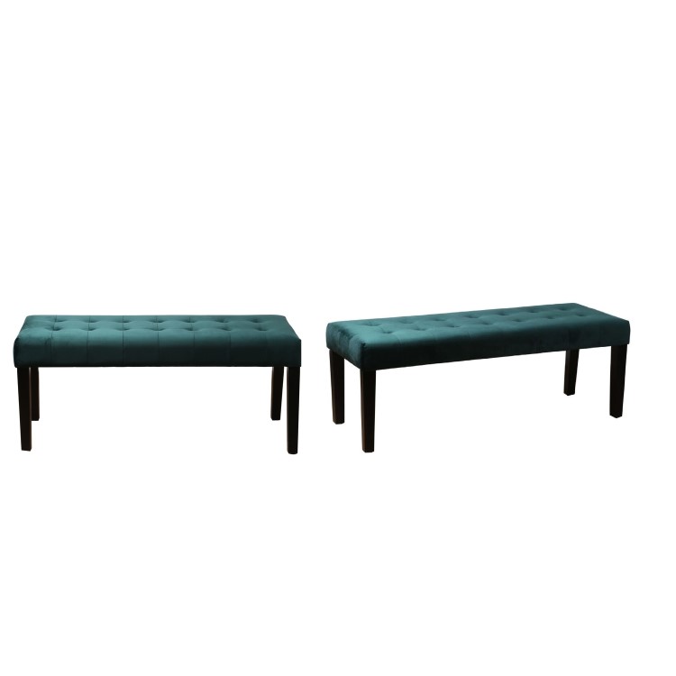 Kaylee Green Velvet Dining Bench with Black Legs