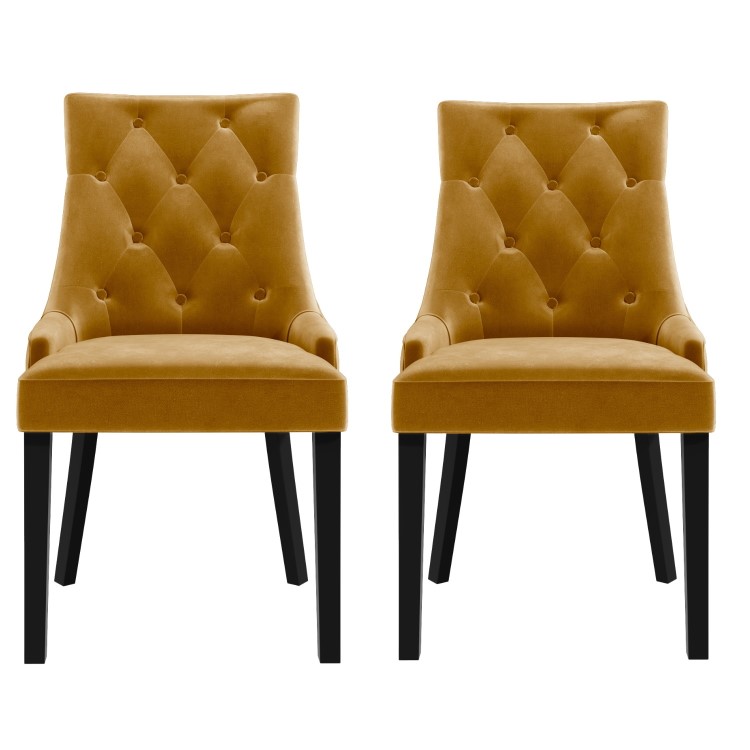 Set of 2 Mustard Yellow Velvet Dining Chairs - Kaylee