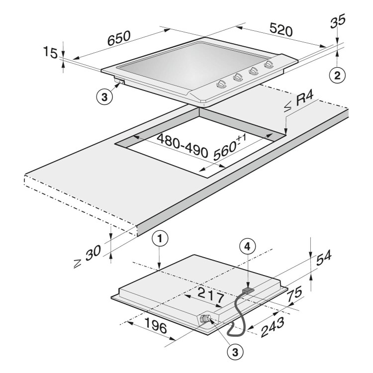 Miele 65cm 4 Burner Gas Hob - Stainless Steel