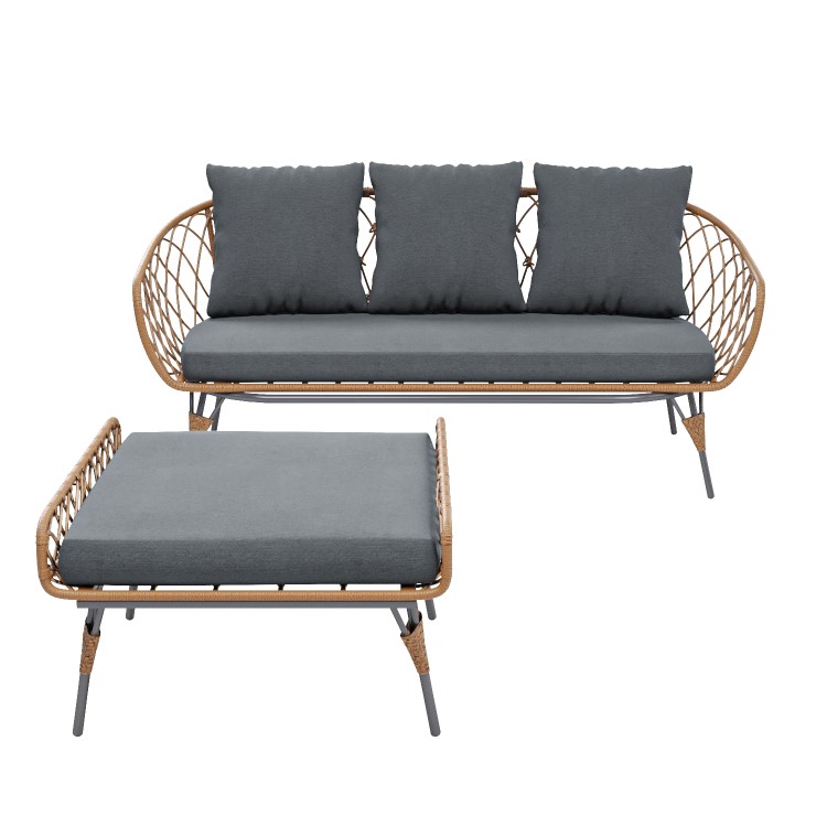 3 Seater Rattan Garden Sofa Set with Footstool - Como