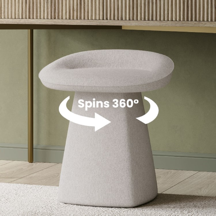 Cream Textured Fabric Swivel Dressing Table Stool - Koda