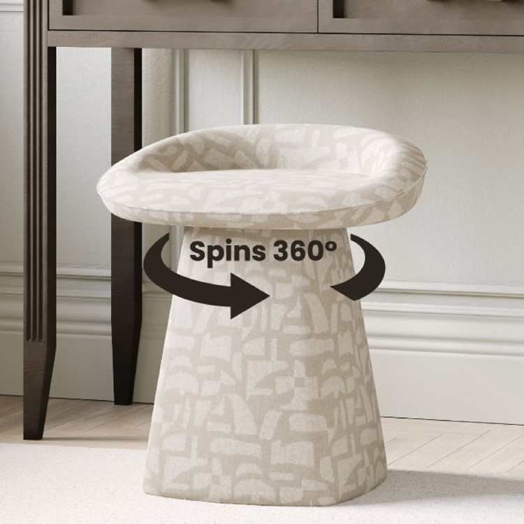 Cream Patterned Fabric Swivel Dressing Table Stool - Koda