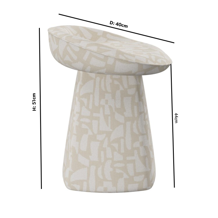 Cream Patterned Fabric Swivel Dressing Table Stool - Koda