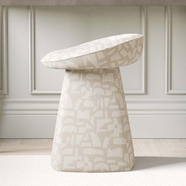 Cream Patterned Fabric Swivel Dressing Table Stool - Koda