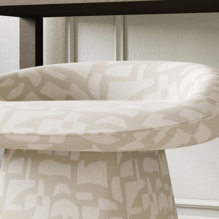 Cream Patterned Fabric Swivel Dressing Table Stool - Koda