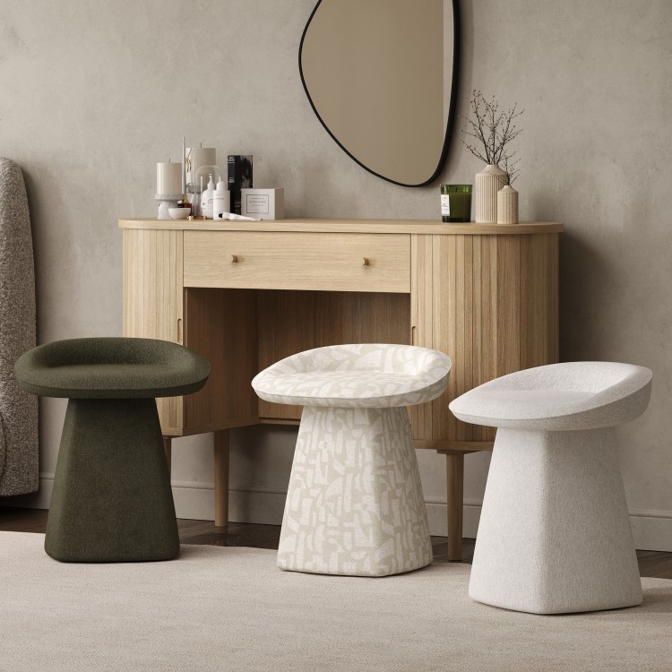 Cream Patterned Fabric Swivel Dressing Table Stool - Koda