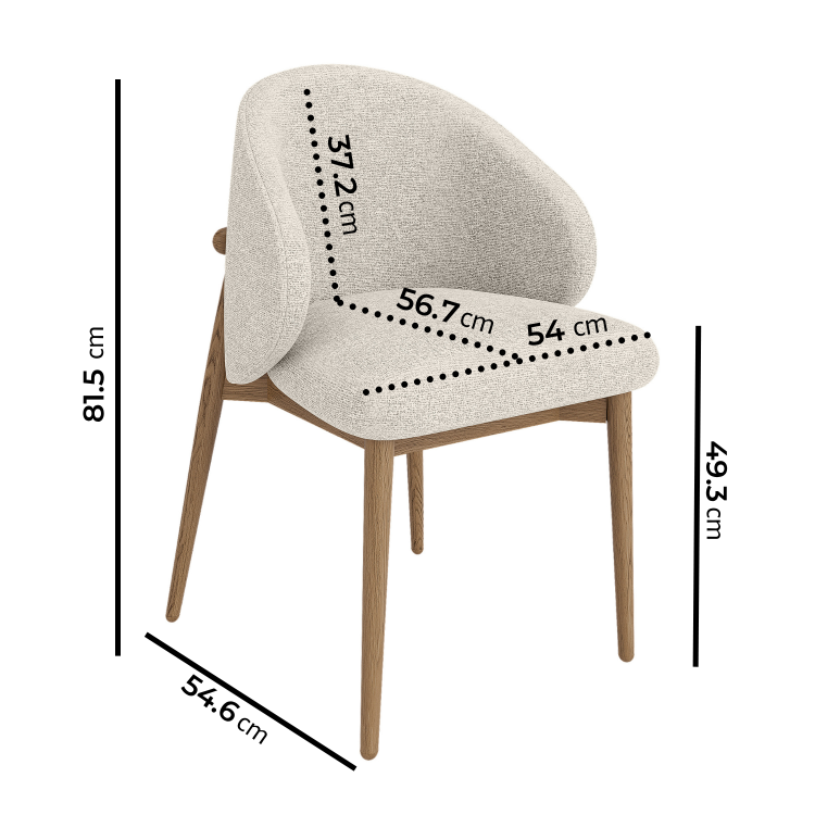 Beige Upholstered Curved Dining Chair With Solid Rustic Wood Exposed Back - Kori