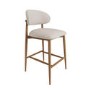 Set of 4 Beige Upholstered Curved Kitchen Stools With Solid Rustic Wood Exposed Back - Kori