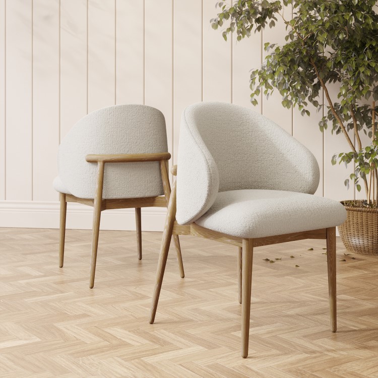 ONLY OPENED - Cream Curved limedwashed Oak exposed back textured fabric dining chair -Kori