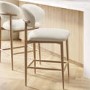 Cream Upholstered Curved Kitchen Stool with Limewash Solid Oak Exposed Back - Kori