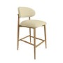 Set of 2 Cream Upholstered Curved Kitchen Stools with Limewash Solid Wood Exposed Back - Kori